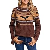 Allifewithu Women's Fair Isle Sweaters Long Sleeve Crew Neck Loose Casual Pullover Sweater