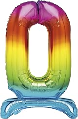 Unique Rainbow Standing Number 0 Foil Balloon 30" Packaged Brand Unique