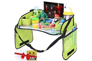 Innokids Kids Travel Lap Tray Children Car Seat Activity Snack and Play Tray Desk with Erasable Surface, iPad & Tablet Holder, Detachable Organizers for Cars, Planes & Baby Stroller (Fruit Green)