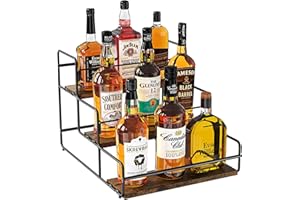 Nuovoware Liquor Bottle Display Shelf, 3 Step Wine Rack Countertop Liquor Shelf, Mini Bar Liquor Cabinet Kitchen Coffee Bar S