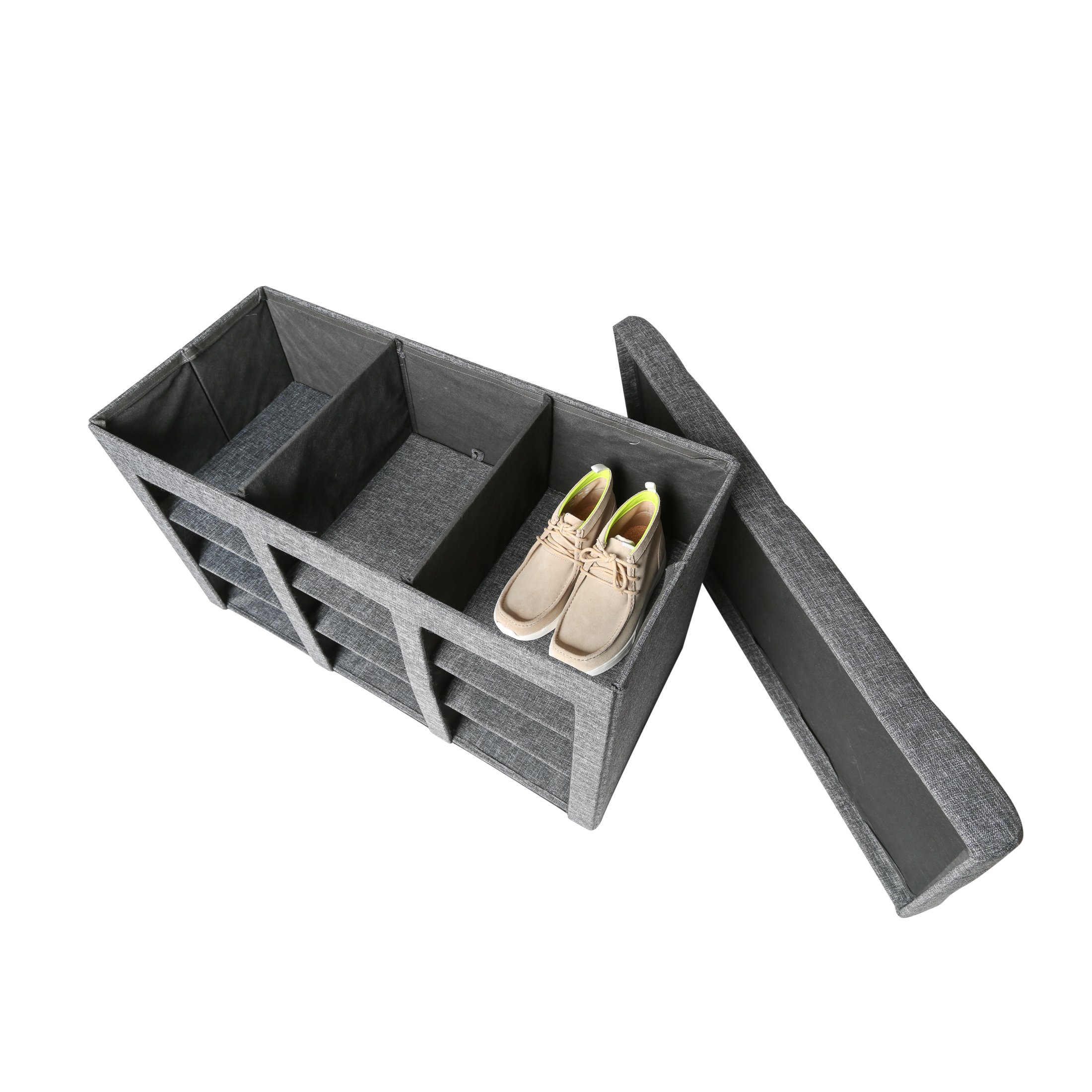 Gray 9-bin Tufted Entryway Shoe Storage Bench Seville Classics 9-Bin Foldable Tufted Shoe Storage Ottoman, Charcoal