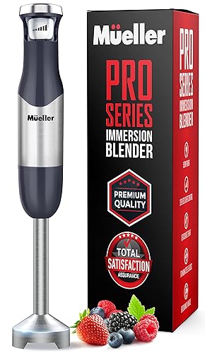 Mueller Pro Series Hand Blender, 500W Immersion Blender, Heavy-Duty Titanium Steel Blades, Stepless Speed Control, Detachable Shaft, Ergonomic Handle, Gray