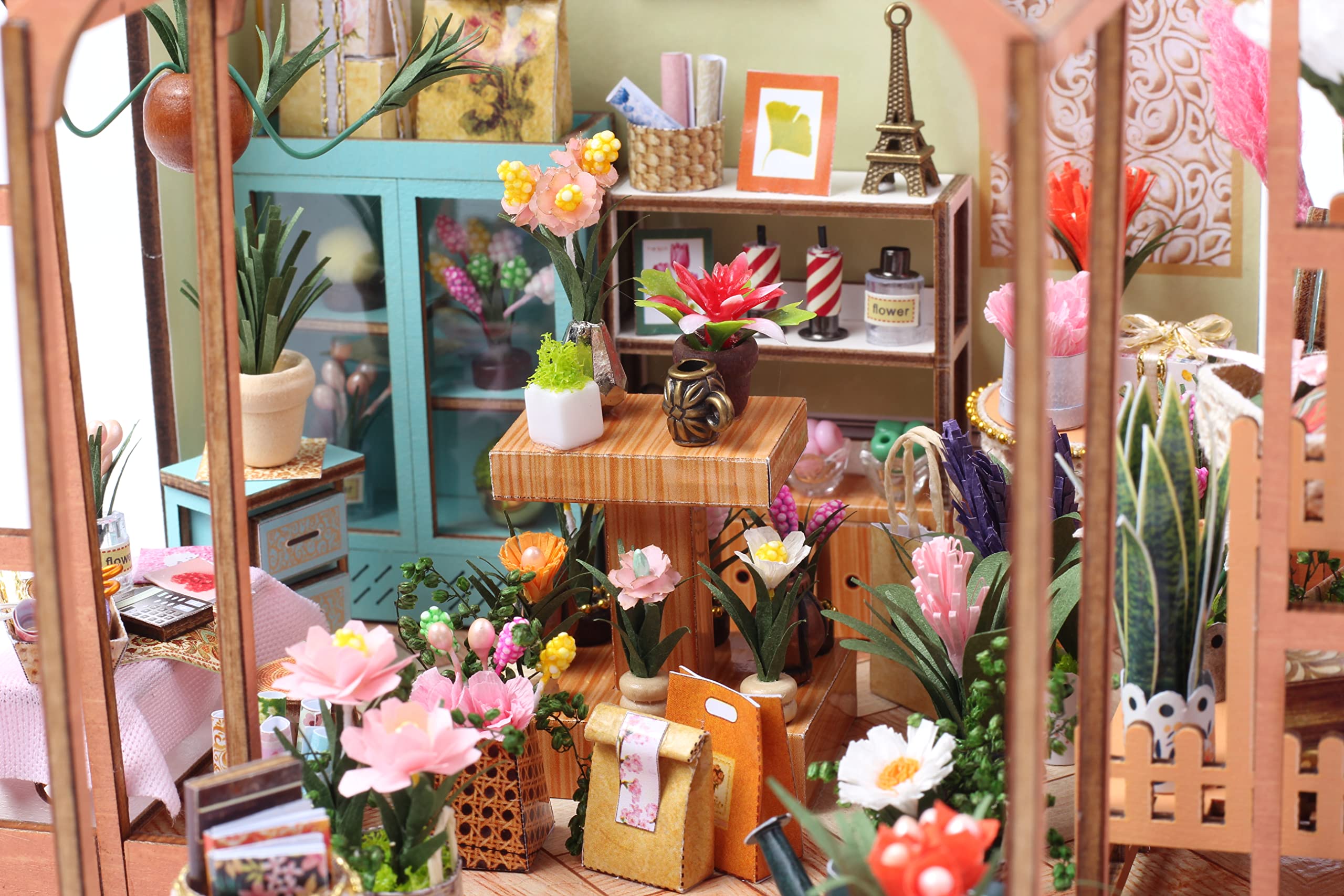 GuDoQi DIY Miniature Dollhouse Kit, Tiny House with Furniture, 1:24 Scale, Handmade Gift for Birthday Easter Day, Jenny Greenhouse Flower Shop