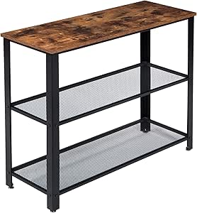 IBUYKE Mesa de Consola de Estuilo 100x35x80 cm, Industrial Mesa para Pasillo con 2 Estantes de Malla, Mesa para Salón, Hierro TMJ003H