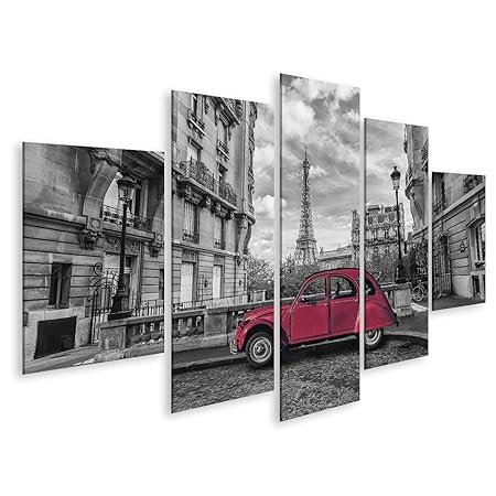 Quadro Moderno Torre Eiffel A Parigi E Rosso Auto Retrò In