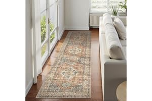 Lahome Oriental Hallway Runner Rug, 2.5x8 Kitchen Runner Non Slip Ultra-Thin, Soft Washable Hallway Rug Distressed Non Shedding Long Carpet for Entryway ‎Laundry Room Bathroom, Peach/Orange