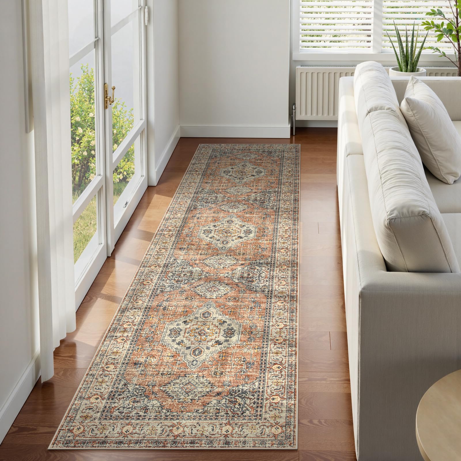 Photo 1 of Lahome Oriental Hallway Runner Rug, 2.5x8 Kitchen Runner Non Slip Ultra-Thin, Soft Washable Hallway Rug Distressed Non Shedding Long Carpet for Entryway ?Laundry Room Bathroom, Peach/Orange