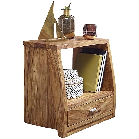 WOHNLING Nachttisch Massiv-Holz Sheesham Nacht-Kommode 53 cm mit 1 Schublade und Ablage Nachtschrank Landhaus-Stil Echt-Holz Nachtköstchen dunkel-braun Nacht-Konsole Natur-Produkt Schlafzimmer-Möbel