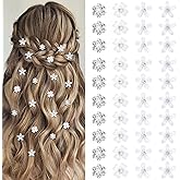 YISSION 40 Pcs Mini White Flower Hair Clips Cute Rhinestone Hair Pins Small Decorative Hair Clips Fancy Wedding Hair Barrettes for Bridal Fashion Flower Girl Hair Accessory
