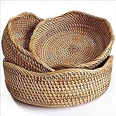 Rattan Round Fruit Baskets, Wicker Storage Bowls, Natural Woven Serving Basket Bowls, Decorative Baskets for Kitchen Counter 