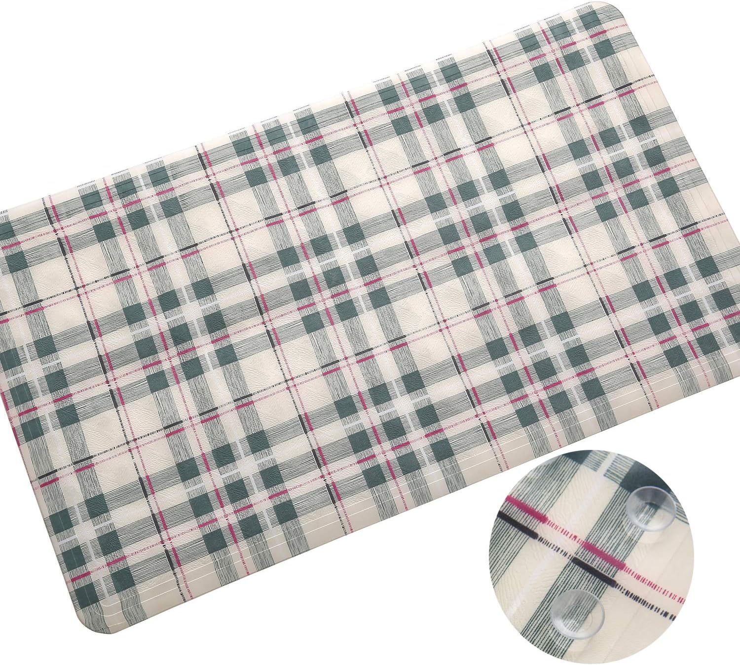 Non Slip Bath tub Shower Bathroom Mat Machine Washable for Kids Babies, Powerful Suction Cup Grips, Bathtub Mats with Fabric Surface, Bath Mat for Tub, Smooth/Non-Textured Tubs Only (Plaid)