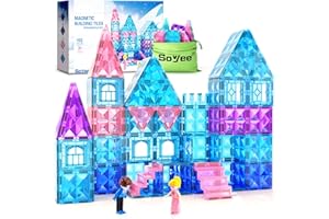 SOYEE Magnetic Tiles 102pcs with 2 Stairs 2 Dolls Princess Castle Building Girls Toys Age 4-5 6-8 Magnetic Blocks Birthday Xmas Gifts for Girls Toys for 3 4 5 6 7 8+ Year Old