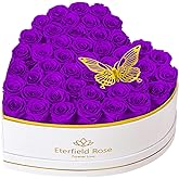 Eterfield 47 Forever Flowers in Heart Shape Box, Preserved Roses That Last a Year Preserved Flowers Birthday Gifts for Her Mom Women Wife Anniversary Valentines Day Mothers Day Christmas, Purple