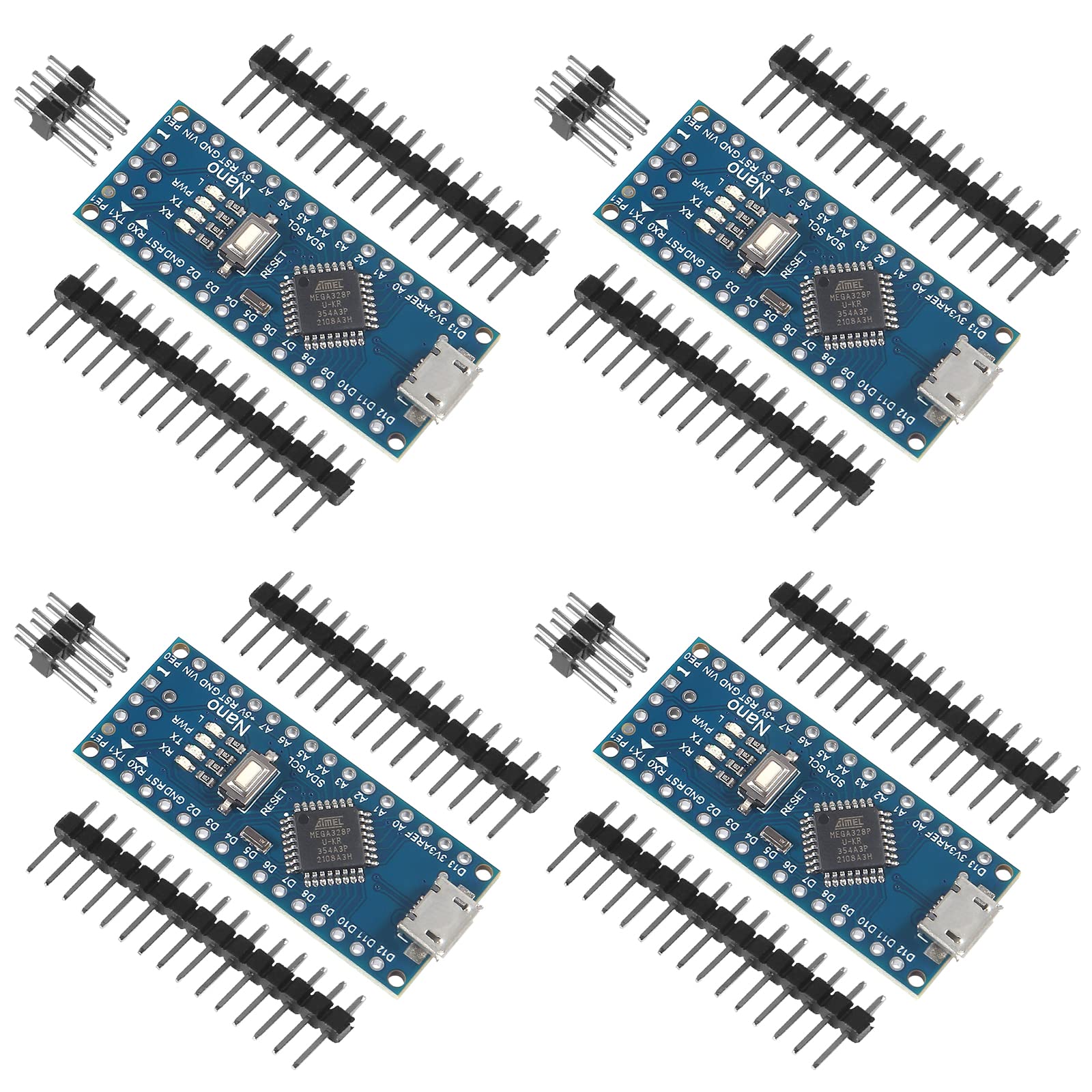 4Pcs for Nano V3.0 ATmega328P Nano Board CH340 5V 16M Micro USB Microcontroller Board with PIN Headers Pin Unsoldered Compatible with Electronics Development Board Nano 328P Nano 3.0