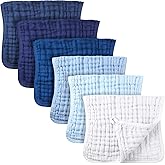 Irenare 6 Pack Muslin Burp Cloths Cotton Baby Burping Rags Large 20 x 10 Inch 6 Layers Spit up Rags Soft Absorbent Multicolor Wash Cloths Diapers for Newborn Baby Girl Boy (Blue Series)