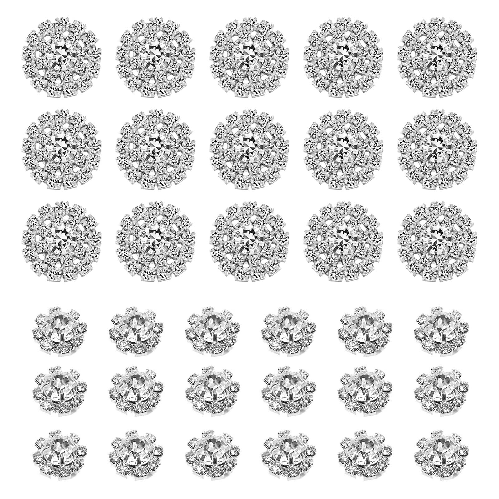 Be In Your Mind 50pcs Rhinestone Buttons Decorative Silver Round Rhinestone Button Embellishments Flatback DIY Crafts for Wedding Decoration Hair Accessories