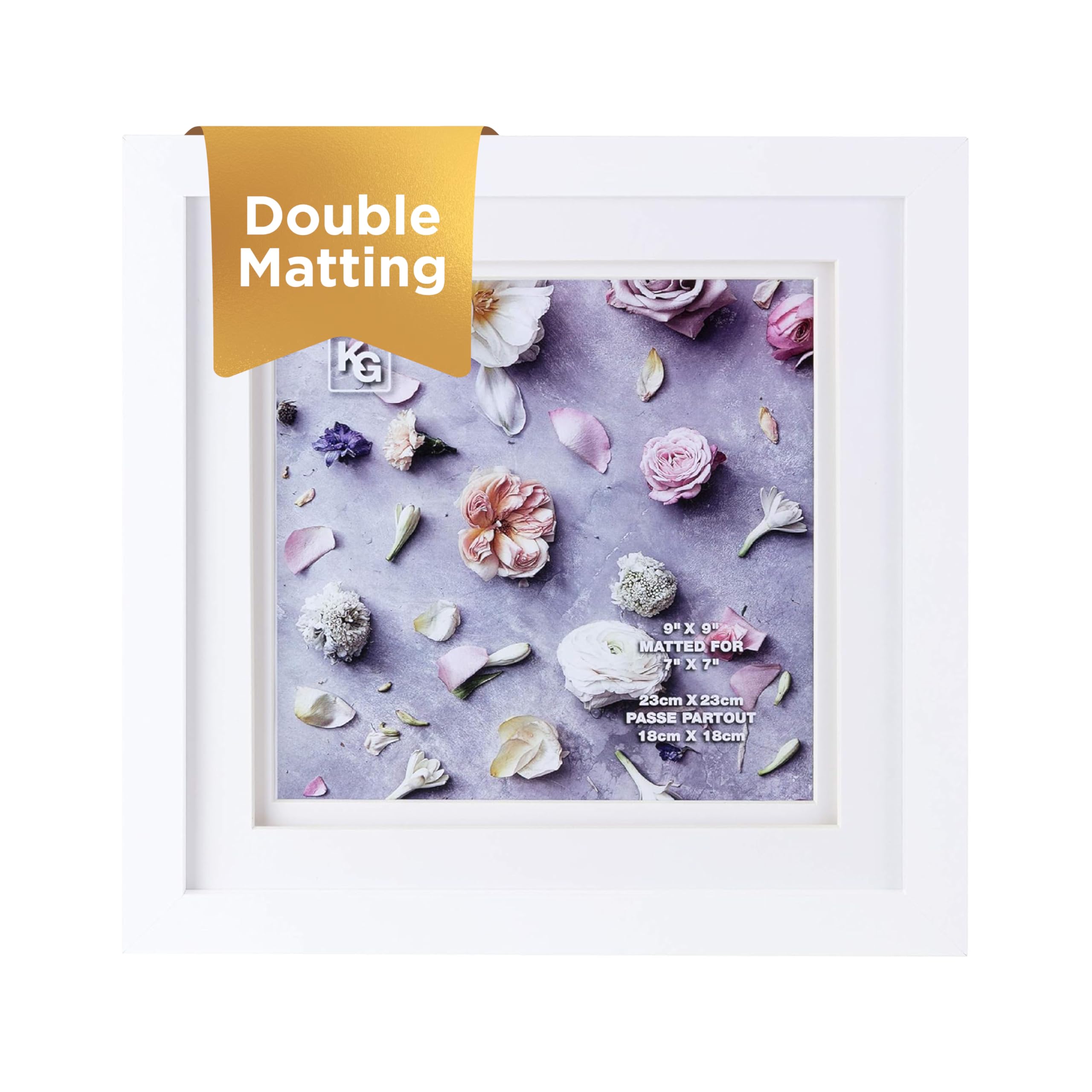 Kiera Grace Morgan Picture Frame, Holds a 7" x 7" Photo, 9" x 9" Large Wood Picture Frame with Double Matting for Wall Hanging and Photo Display, White