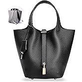 Designer Leather Bucket Bags for Women: Trendy Genuine Leather Tote Purses - Luxury Satchel Top-Handle Handbags for Travel