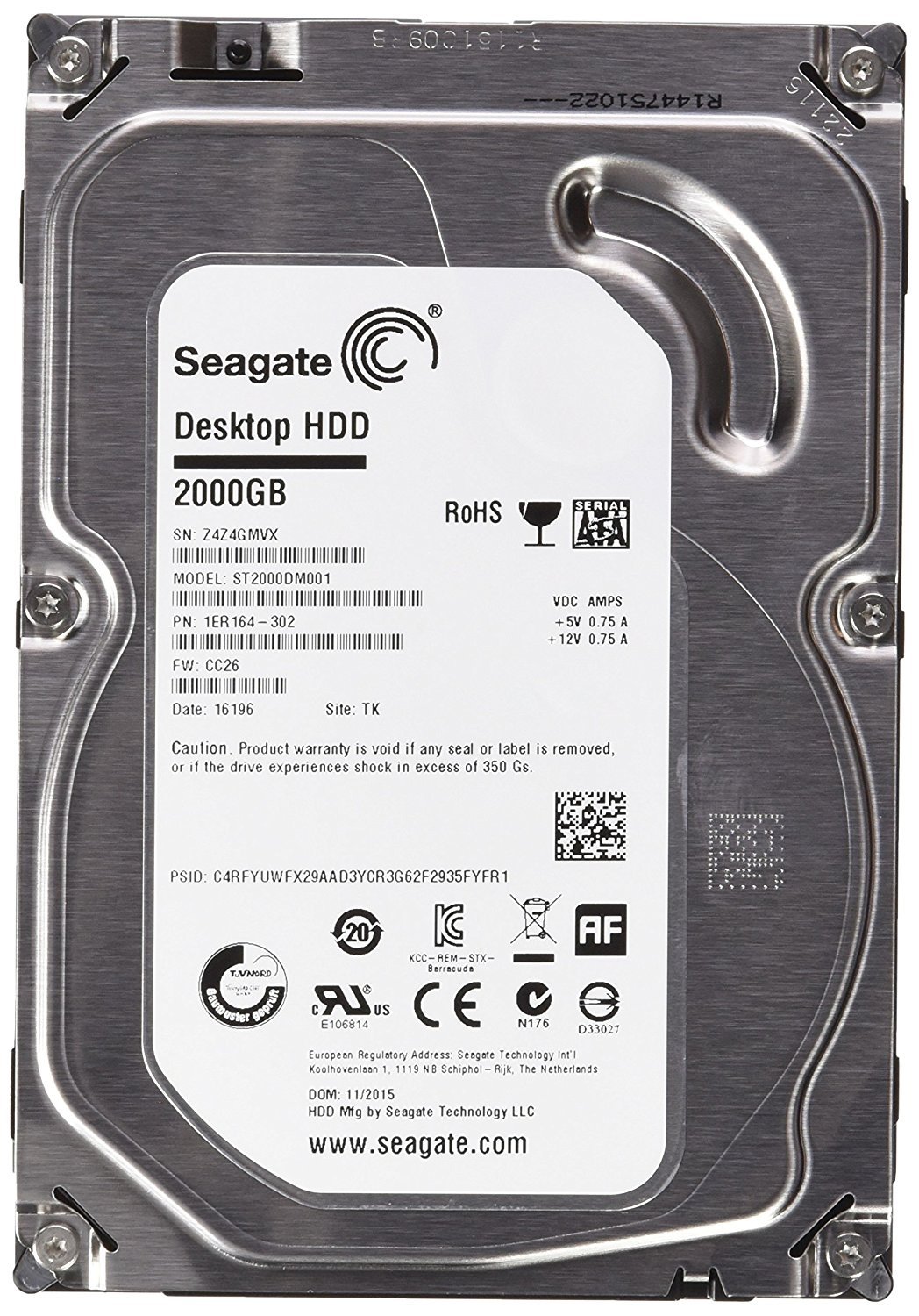 Seagate Desktop 3.5 inch 2TB 7200 RPM 64MB 6GB/S Internal SATA Drive