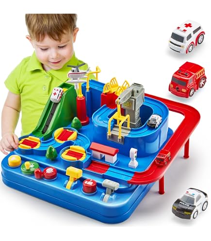 Pista De Coches De Rampa Multicapa Para Niños +3 Años – Juguete Educativo Con 4 Coches De Inercia, Fácil De Montar Y Llevar