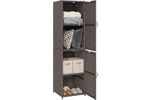 Outsunny Wicker Outdoor Storage Cabinet, 4 Shelf Patio Storage Cabinet with Adjustable Shelves, Magnetic Doors, PE Rattan Tal