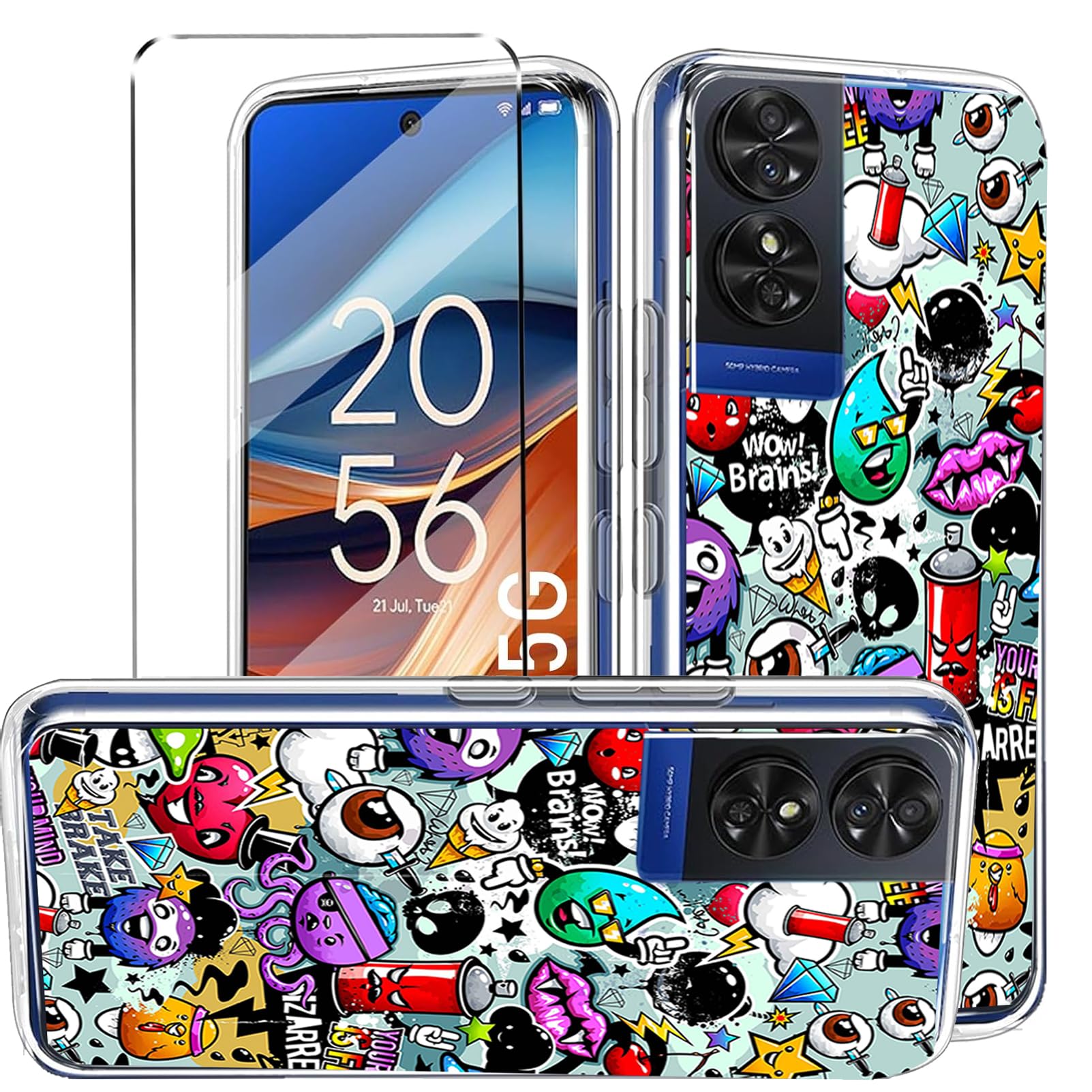 HuiYouMY 2-in-1 Case Compatible with TCL 50 5G Cover with 1 Pack Tempered Glass Screen Protector for TCL 50 5G, Slim Fit Soft TPU Shockproof Anti-Scratch Phone Case Cover - XS40 — image 1