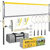 Haokelball Badminton Set with Net Rackets Shuttlecocks for Backyards Games | Professional Badminton Sets, 4 Carbon Fiber Rackets, 4 Shuttlecocks, Portable Carry Bag for Outdoor Yard Games