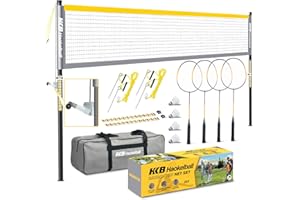 Haokelball Professional Badminton Set with Anti-Sag Design, Portable Badminton Net, Carbon Aluminum Rackets Set of 4, Sturdy 1.25" Steel Frame, 4 Shuttlecocks, Carry Bag, Badminton Sets for Backyards