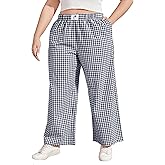 FOREYOND Plus Size Wide Leg Boxer Pants Womens Plaid Pajama Pants Y2K Gingham Lounge Pants Cute PJ Bottoms 1XL-6XL