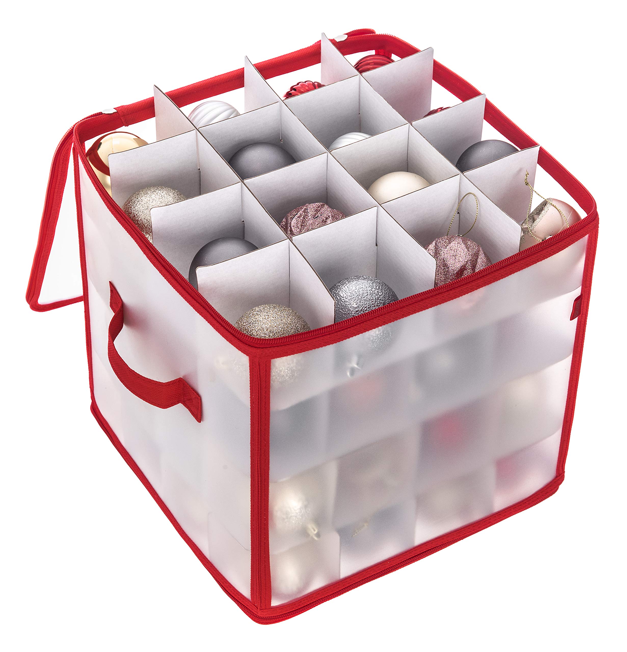 FiNeWaY CHRISTMAS TREE 64 BAUBLE DECORATIONS HOLDER LARGE PLASTIC STORAGE BAG BOX XMAS (Red)