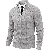 NITAGUT Mens Full Zip Up Cardigan Sweater Casual Stand Collar Cable Knit Winter Sweaters