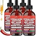 Liberty Lifestyle Cayenne Pepper Supplement Liquid Drops + Hawthorn Berry, Vitamin D3 K2 Beet Root Powder, Ceylon Cinnamon, Turmeric Curcumin, Organic Panax Ginseng - 8oz