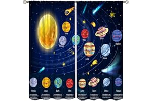 Llylumty Solar System Universe Curtains for Kids Boys Child Room Outer Space Planet Learning Study Knowledge Galaxy Rod Pocket Darkening Window Treatment Drapes 21x45in,2 Panel Set