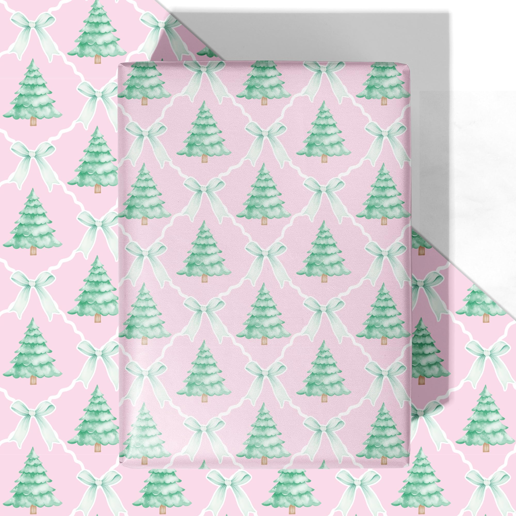 Photo 1 of ******2 PIECE******WRAPLULU Pink Christmas Tree Wrapping Paper - 4 Jumbo Sheets, 28 * 40 Inches - Pink Bow Xmas Gift Wrapping Paper, Perfect for Girls Christmas, Birthdays, and Winter Celebrations