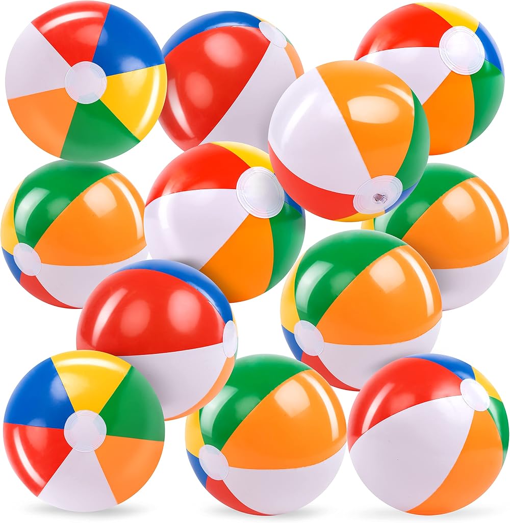 JOYIN Rainbow Beach Balls 12 Pack 12 inch Inflatable Pool Toys Kids Adults