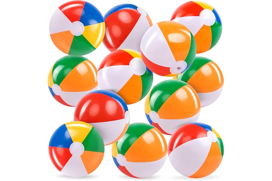 JOYIN 12-Pack 12“ Beach Balls - Bulk Classic Beachball Inflatable Swimming Pool Toys for Games Adults Kids Birthday Party Sup
