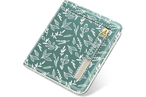 TMOODEL Small Wallet Women, Cute RFID Blocking Credit Card Holder for Women, Leather Billfold Slim Card Holder Wallets for Travel, Thin Bifold Pocket Mini Coin Purse with ID Window, Green Leaves