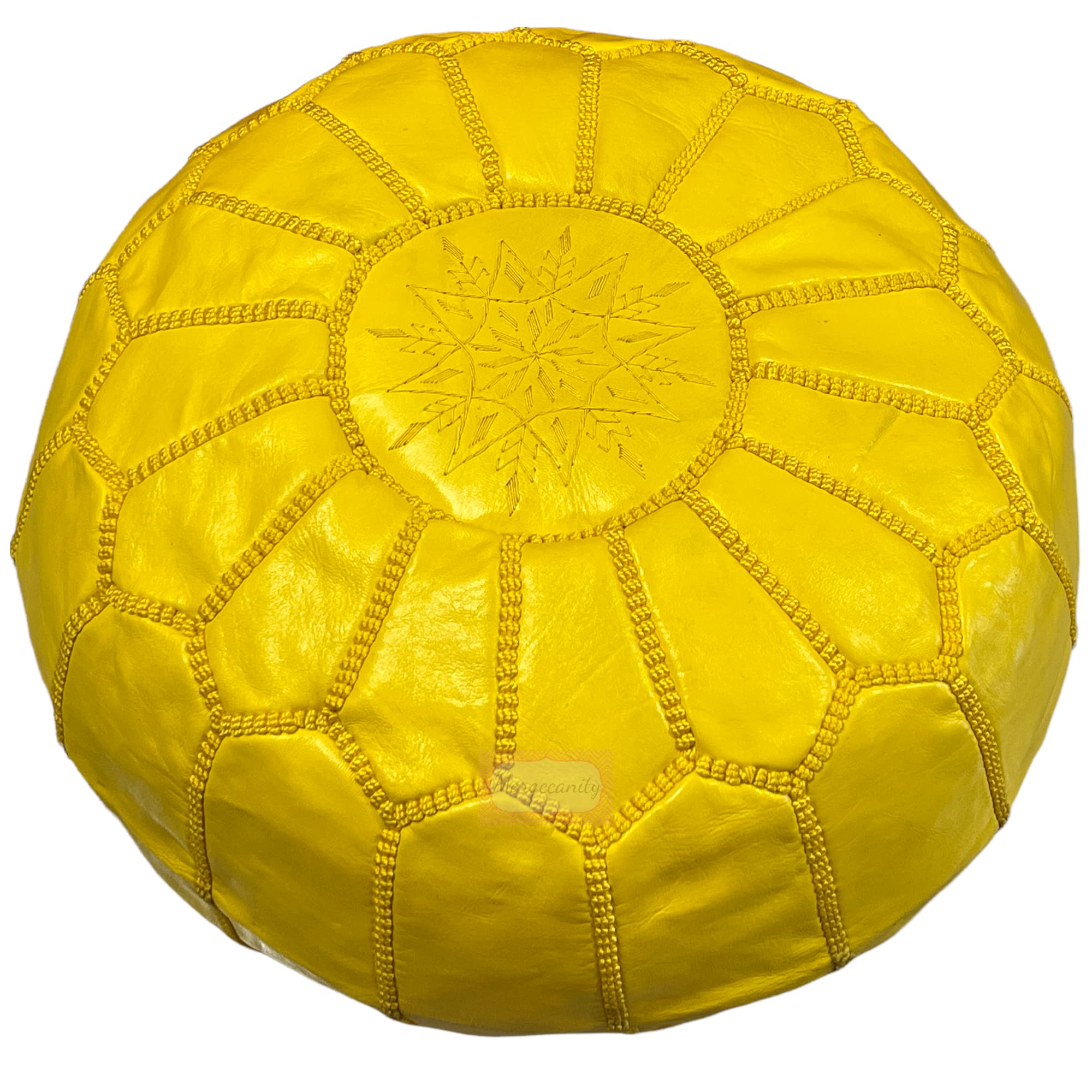 Handmade Real Leather Moroccan Pouffe - Luxury 100% Genuine Leather Ottoman Footstool - Unstuffed (Yellow)