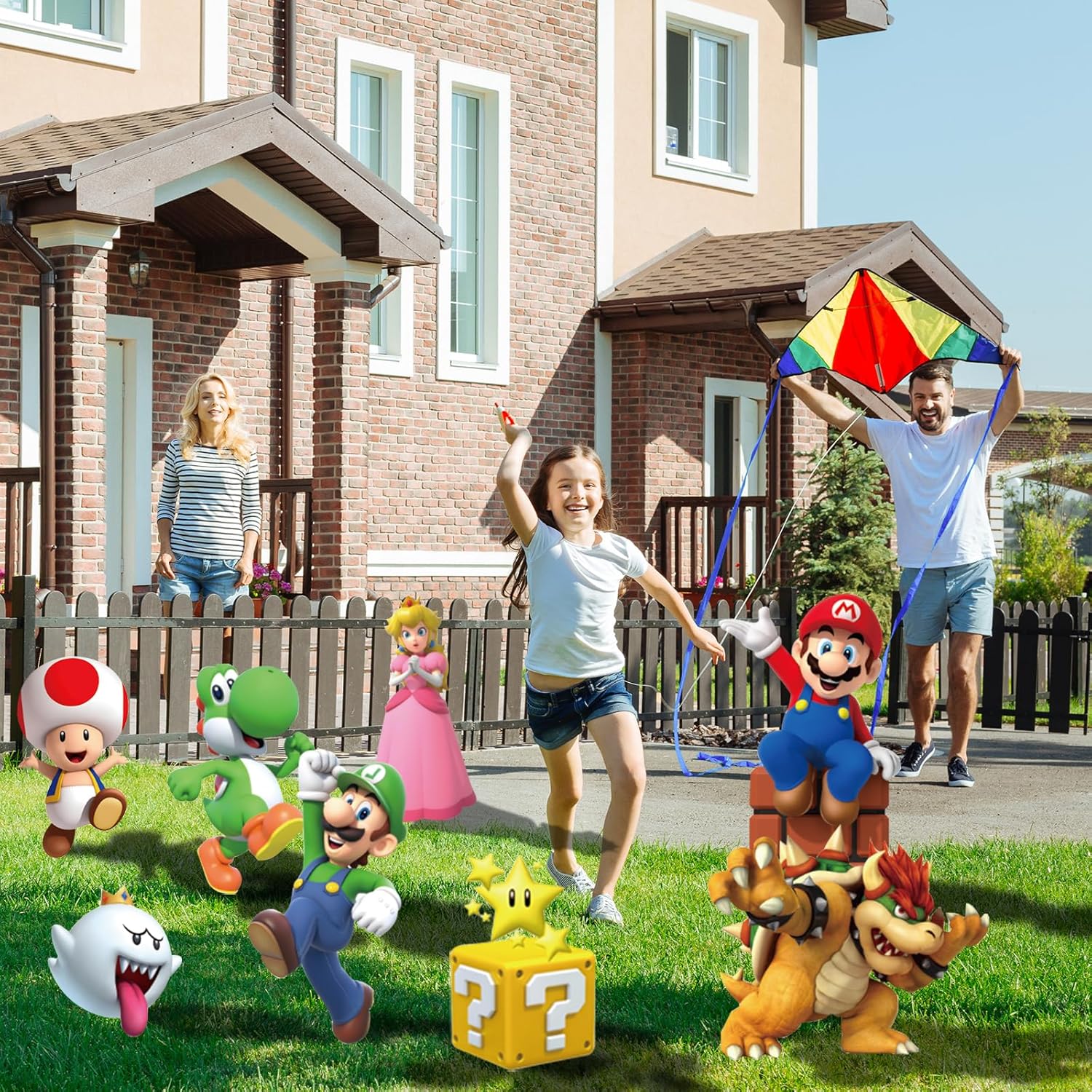 Yard Signs - Video Game Cartoon Mario Birthday Party Supplies, 8Pcs Yard Signs with Stakes, Outdoor Lawn Party Decor, Super M Bros Birthday Party Family Theme Decorations, Mario Theme Birthday Party Yard Signs