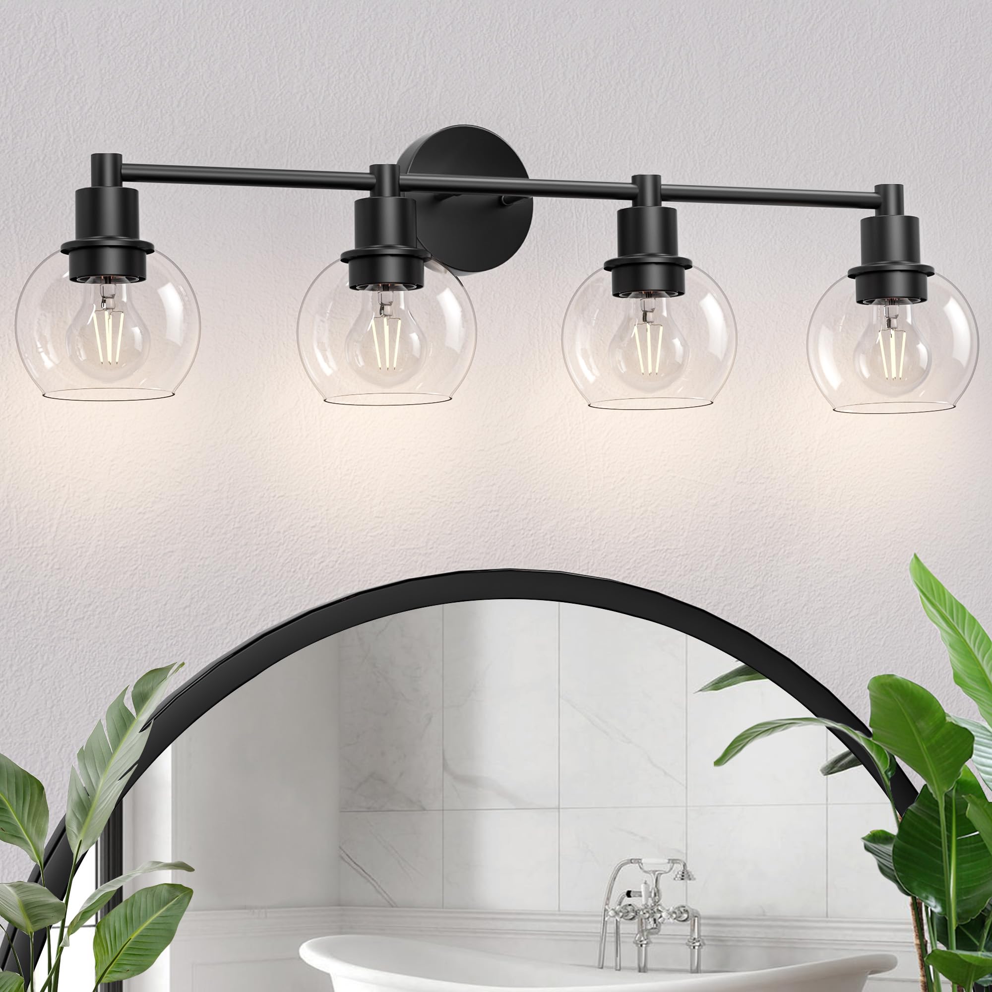 Photo 1 of Espird 4 Lights Bathroom Vanity Light Fixtures Black, Bathroom Lights Over Mirror, Industrial and Farmhouse 4 Lights Wall Sconce, Matte Black Globe Vanity Lighting Fixtures