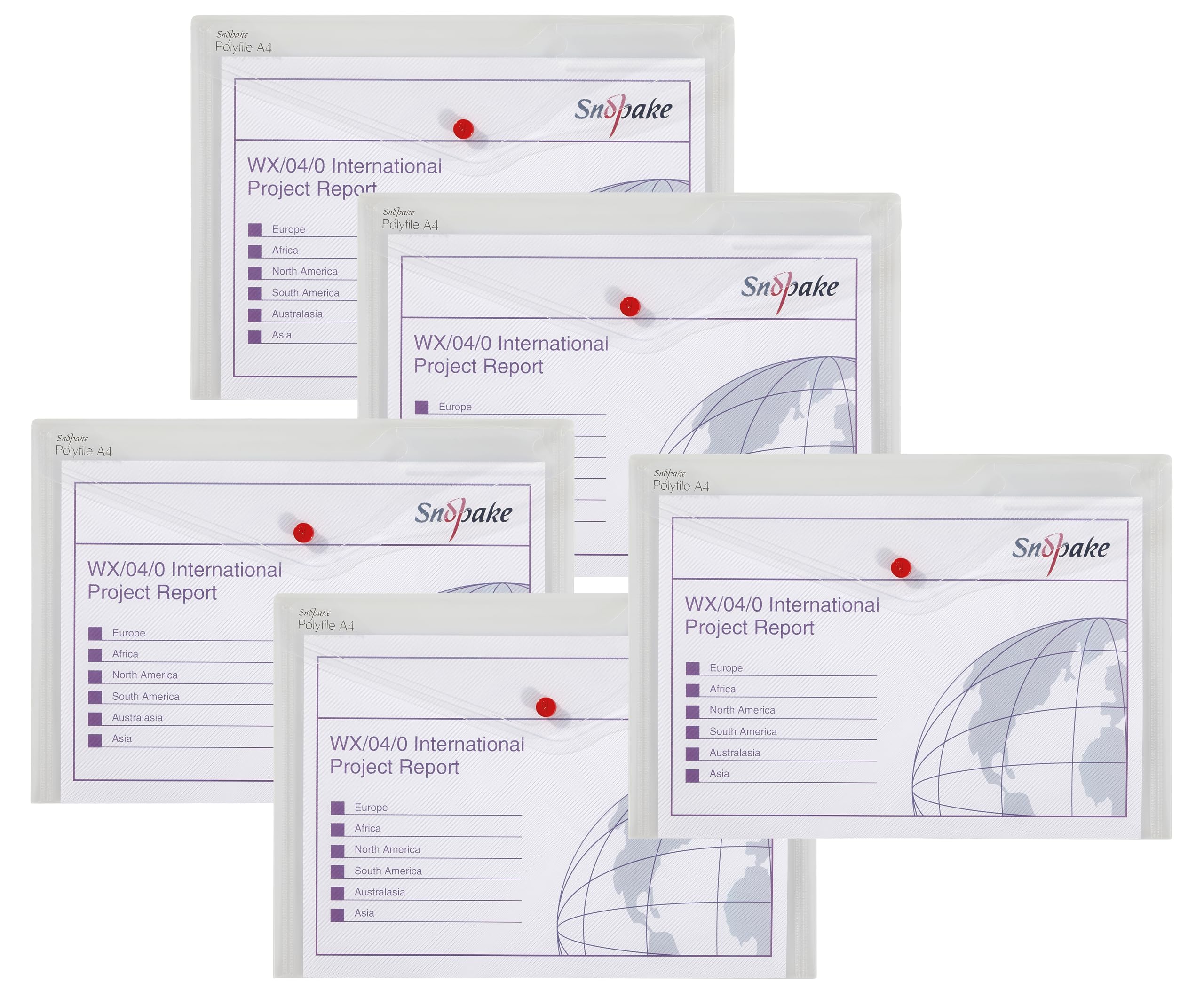 Snopake [100% Recycled] A4 Polyfile Popper Wallet File with Press Stud Closure and Index Tab – Clear [Pack of 5] Ref: 12841X