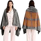 Wearable Heated Throw Blanket, Portable Flannel Electric Heated Wrap Poncho Shawl with Pockets & Zipper, 8 Heating Zones & 3 Heating Levels, 59x31in