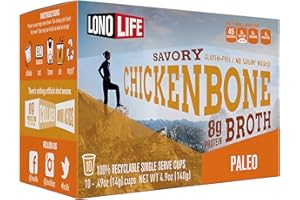 LonoLife Chicken Bone Broth Powder Mix | 10g Protein | Collagen-Rich, Keto & Paleo Friendly | Natural Ingredients | 10 Single-Serve Cups