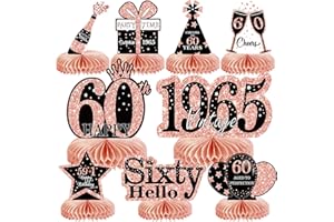 MOORAY 9Pcs 60th Birthday Decorations Honeycomb Centerpieces for Women, Rose Gold Pink Happy 60th Birthday Centerpieces Tables Toppers Party Decorations Supplies, Vintage 1965 Aged Birthday Table Sign Decor