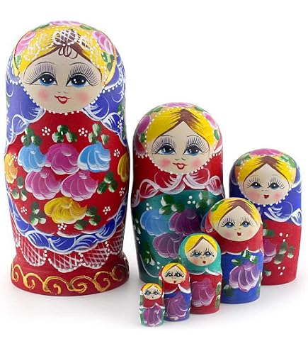 15 Piece Russian Nesting Dolls Set - Colorful Heart Pattern Handmade Matryoshka Dolls For Kids & Decor