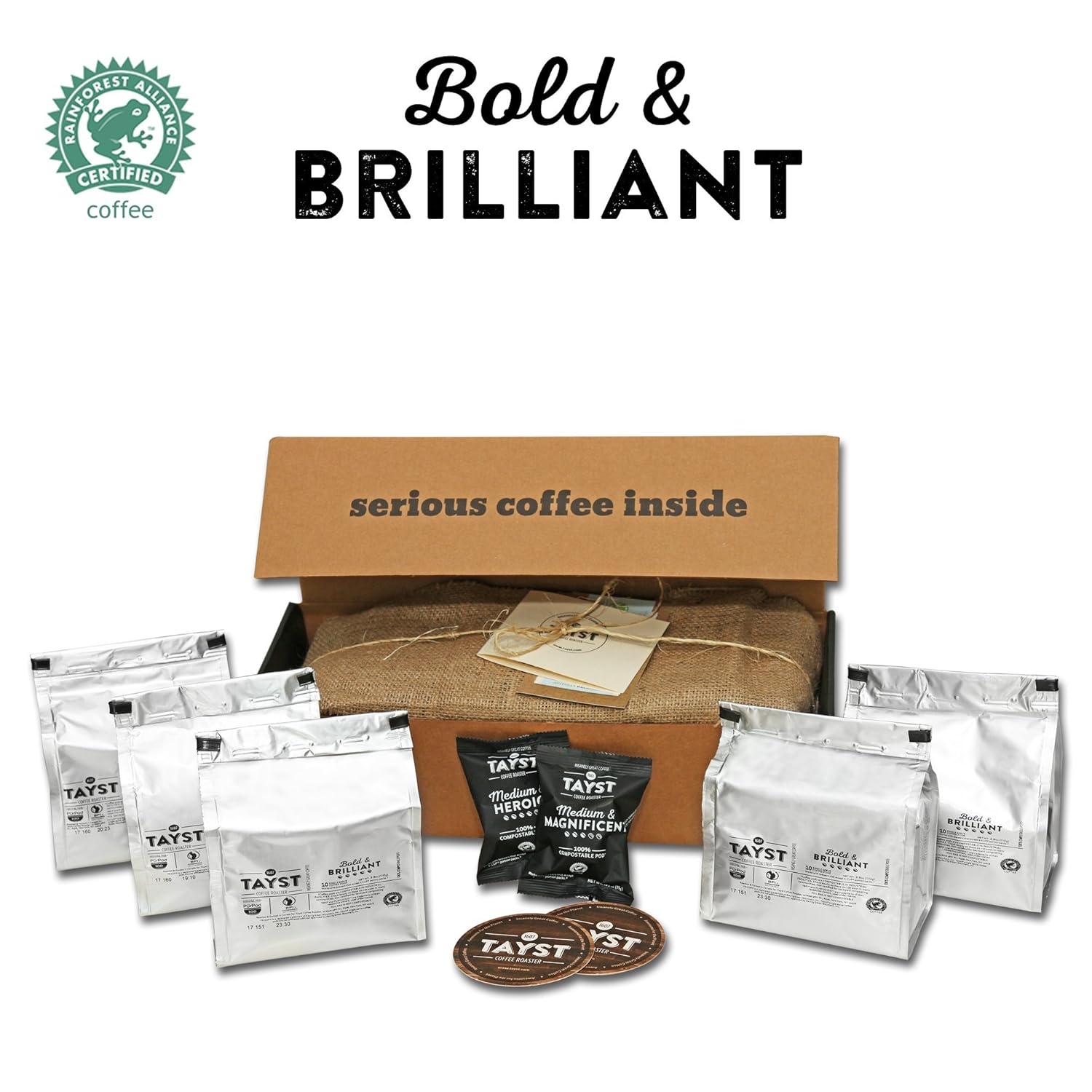 Tayst Dark Roast Coffee Pods | 50 ct. Bold & Brilliant | 100% Compostable Keurig K-Cup compatible | Gourmet Coffee in Earth Friendly packaging