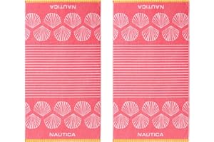 Nautica - Oversized Beach Towel Set, Soft and Absorbent Cotton Blend Velour, Quick Dry, 450 GSM Plush, Pack of 2, Shell Borde