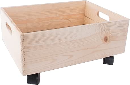 Tamaño mediano de madera apilables caja de almacenamiento con asas y