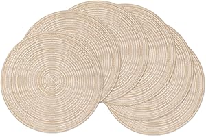 SHACOS 15 inch Round Braided Placemats Large Non Slip Heat Resistant Round Table Mats Washable Place Mats for Dinner Party Ta