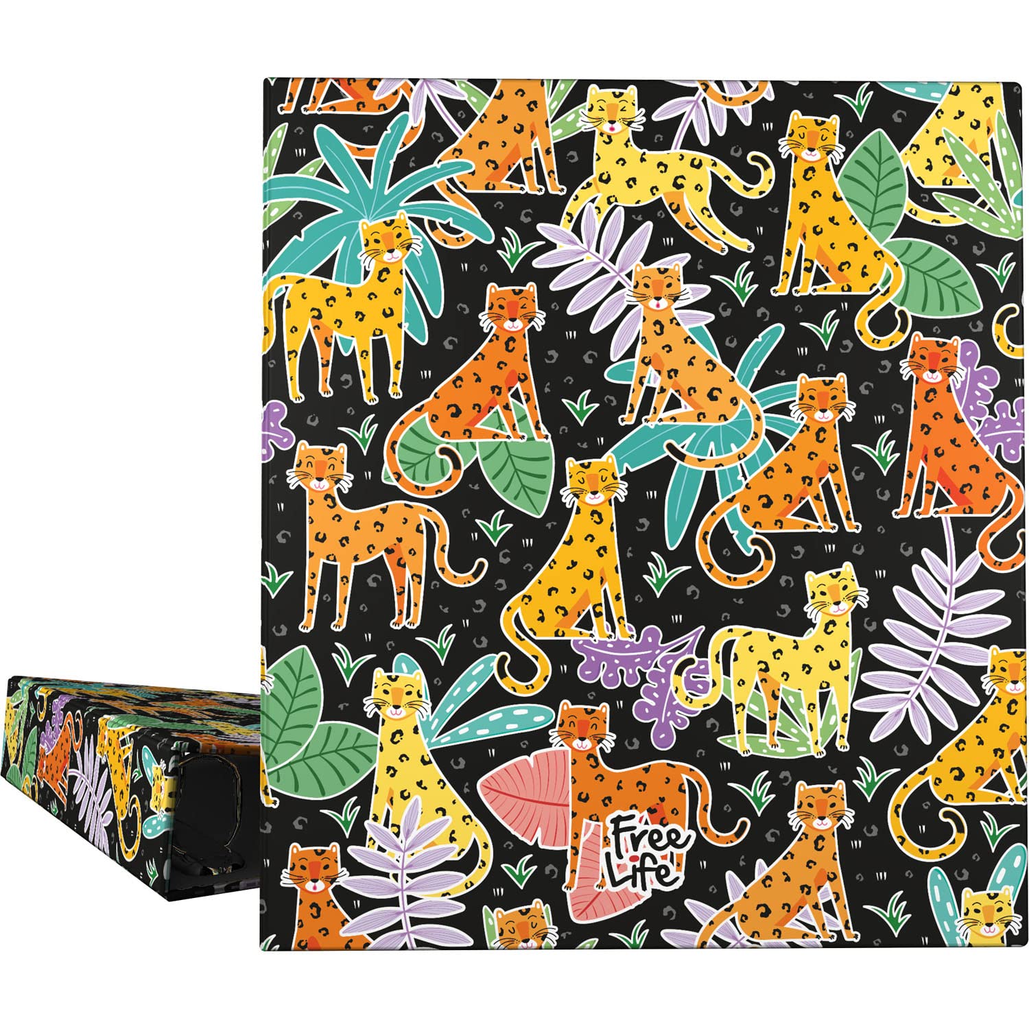 Grafoplás 88172641. 4 Ring Binder, A4, Mixed Rings 40 mm, Soft Anti-Fingerprint, Free Life Collection, Leopard, Multicoloured